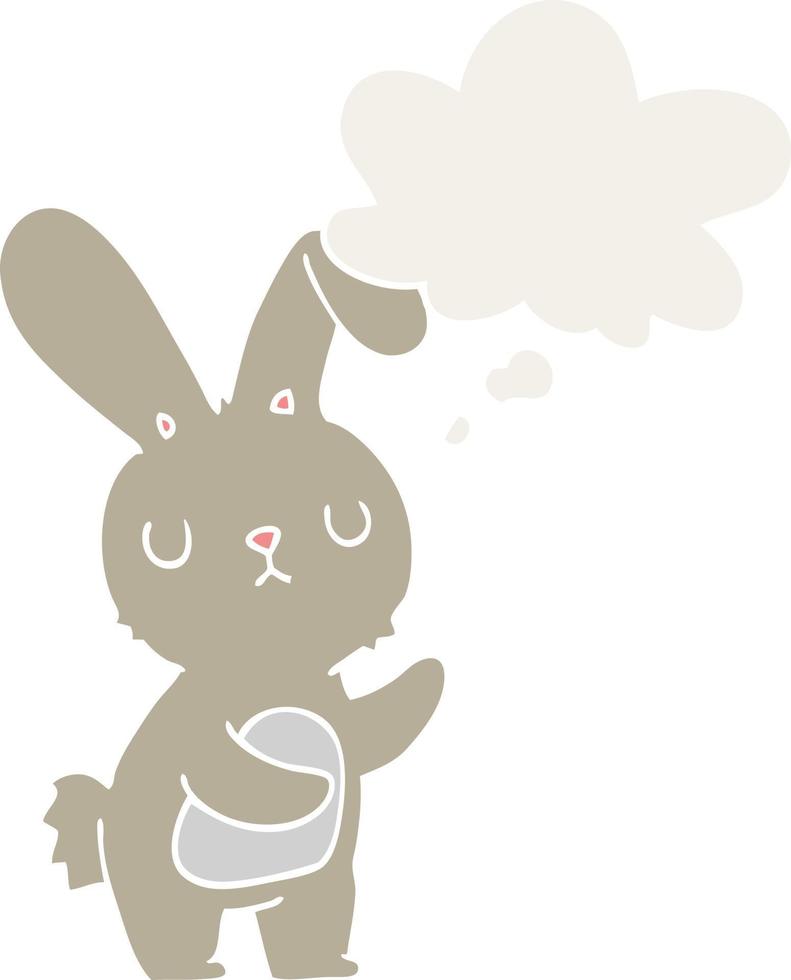 cute cartoon rabbit and thought bubble in retro style vector