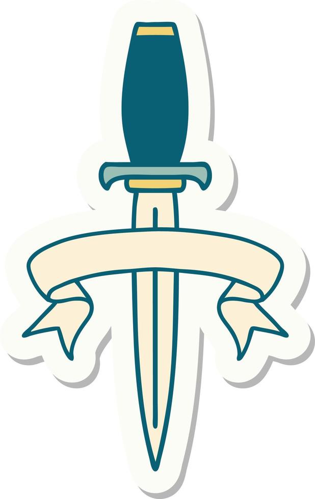 tattoo style sticker with banner of a dagger vector