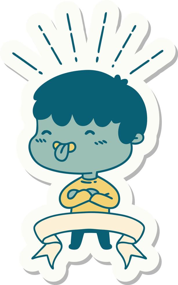 sticker of a tattoo style boy sticking out tongue vector