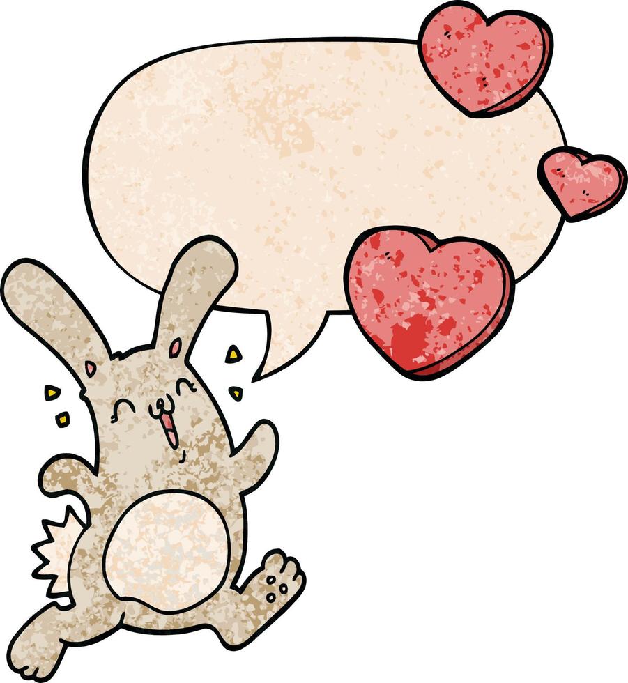 cartoon rabbit in love and speech bubble in retro texture style vector