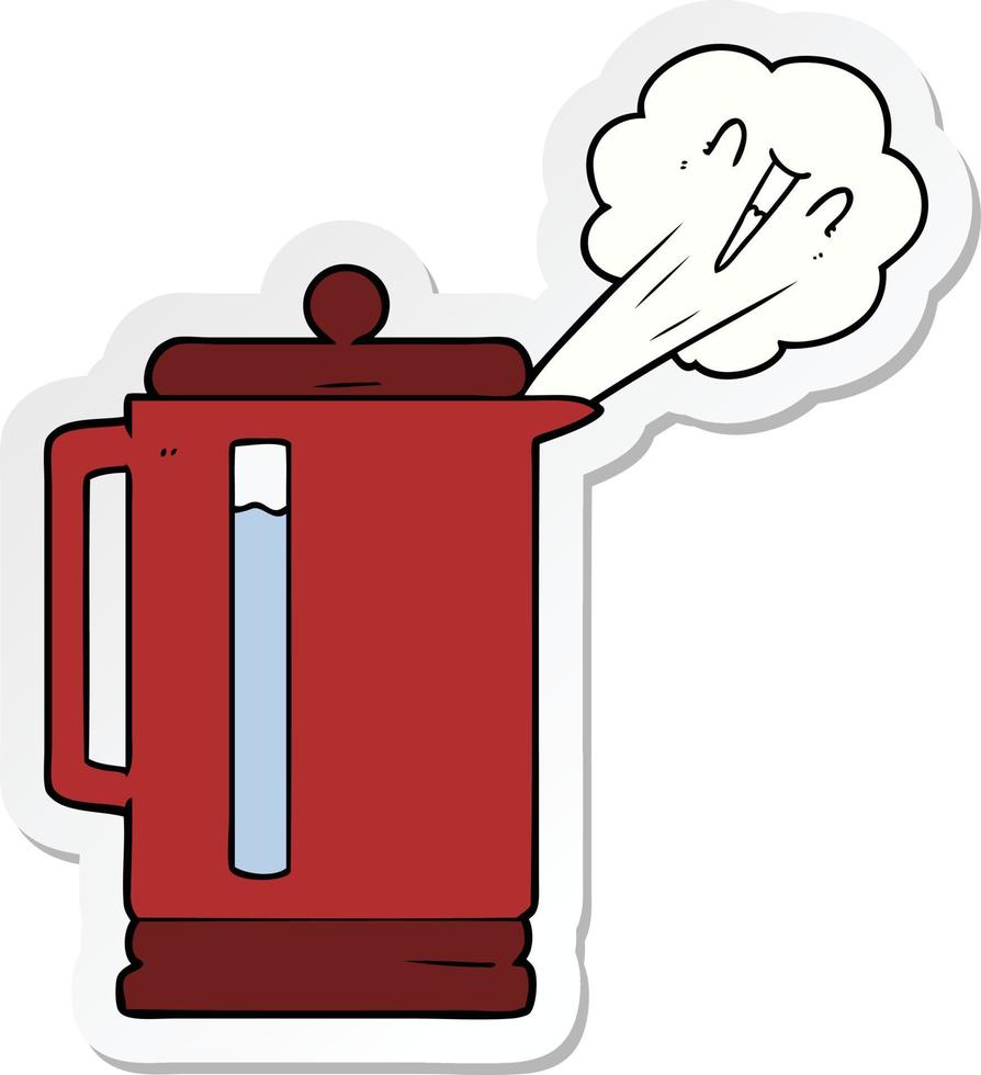 sticker of a cartoon electric kettle boiling vector