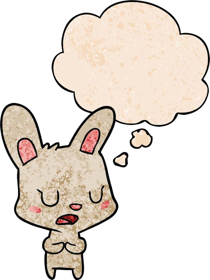 cartoon rabbit talking and thought bubble in grunge texture pattern style vector