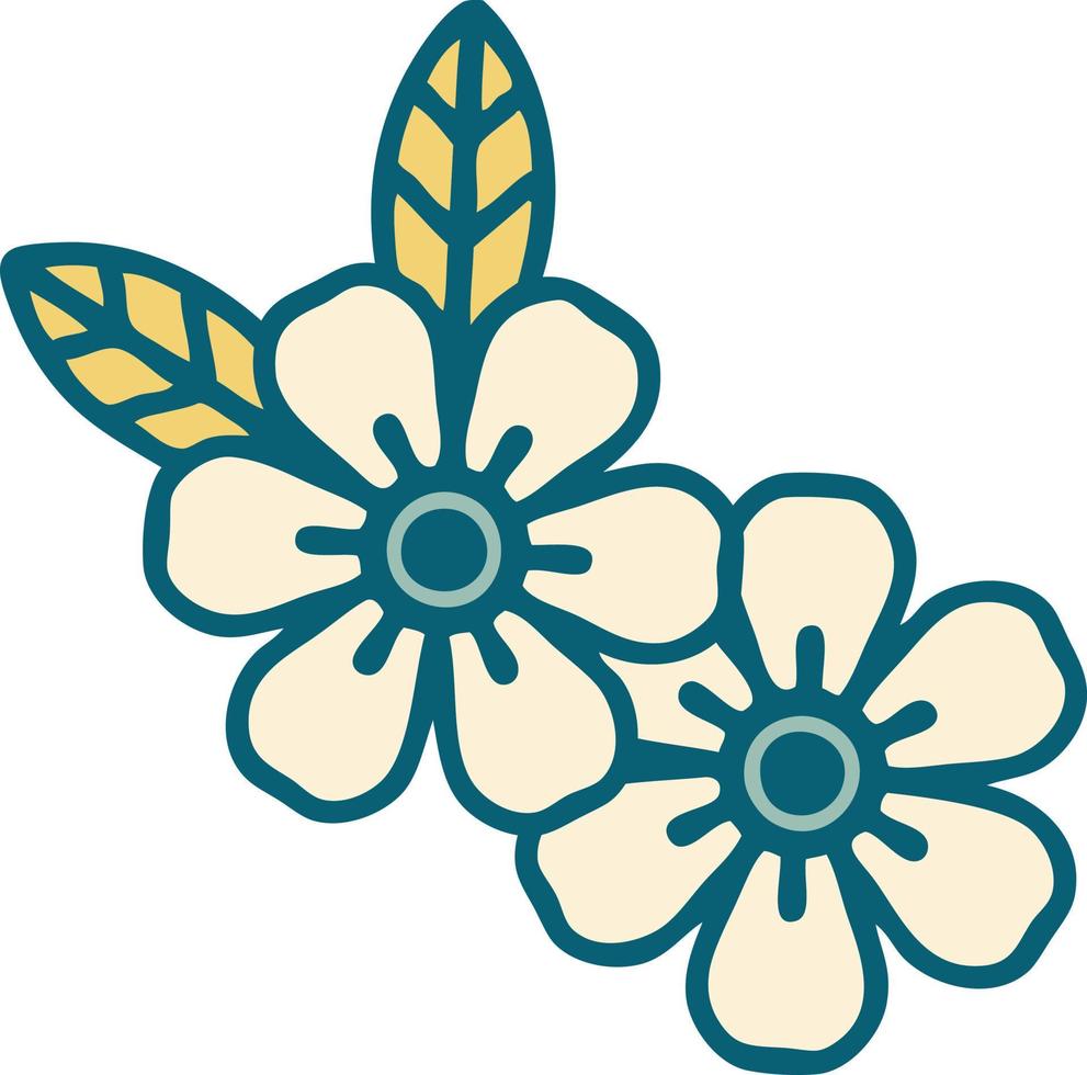 iconic tattoo style image of flowers vector