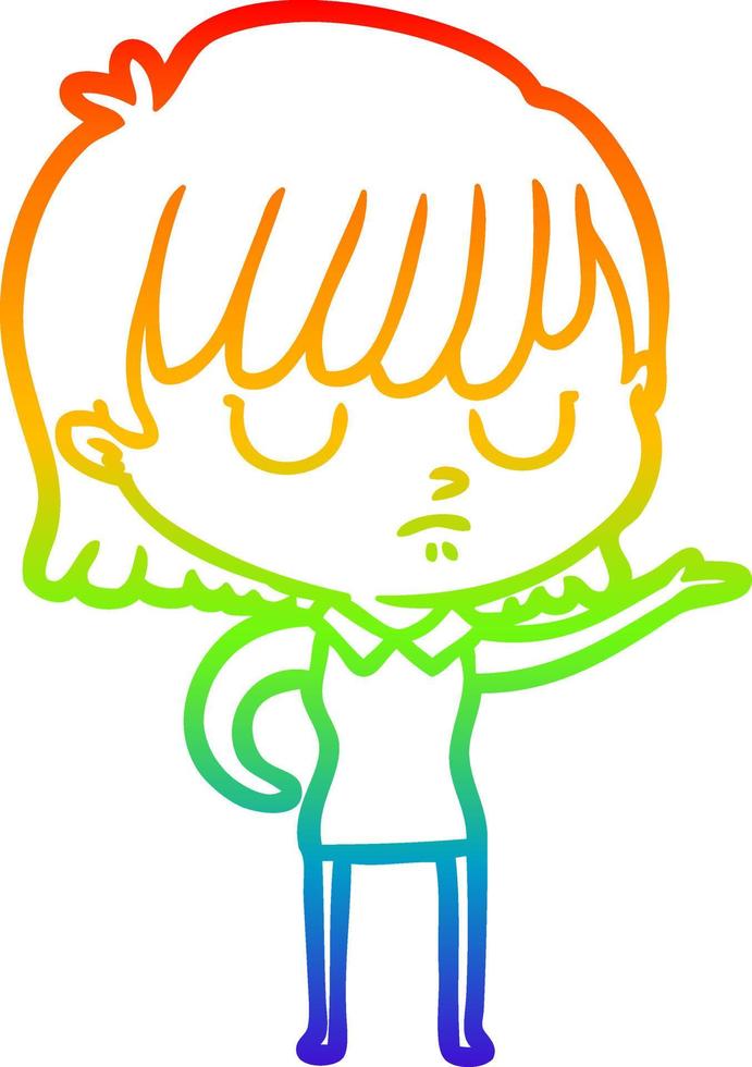rainbow gradient line drawing cartoon woman vector
