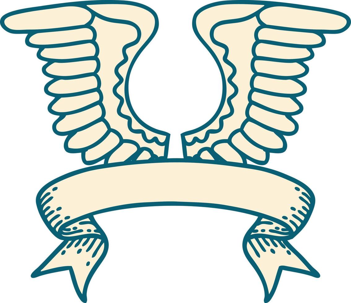 traditional tattoo with banner of a wing vector
