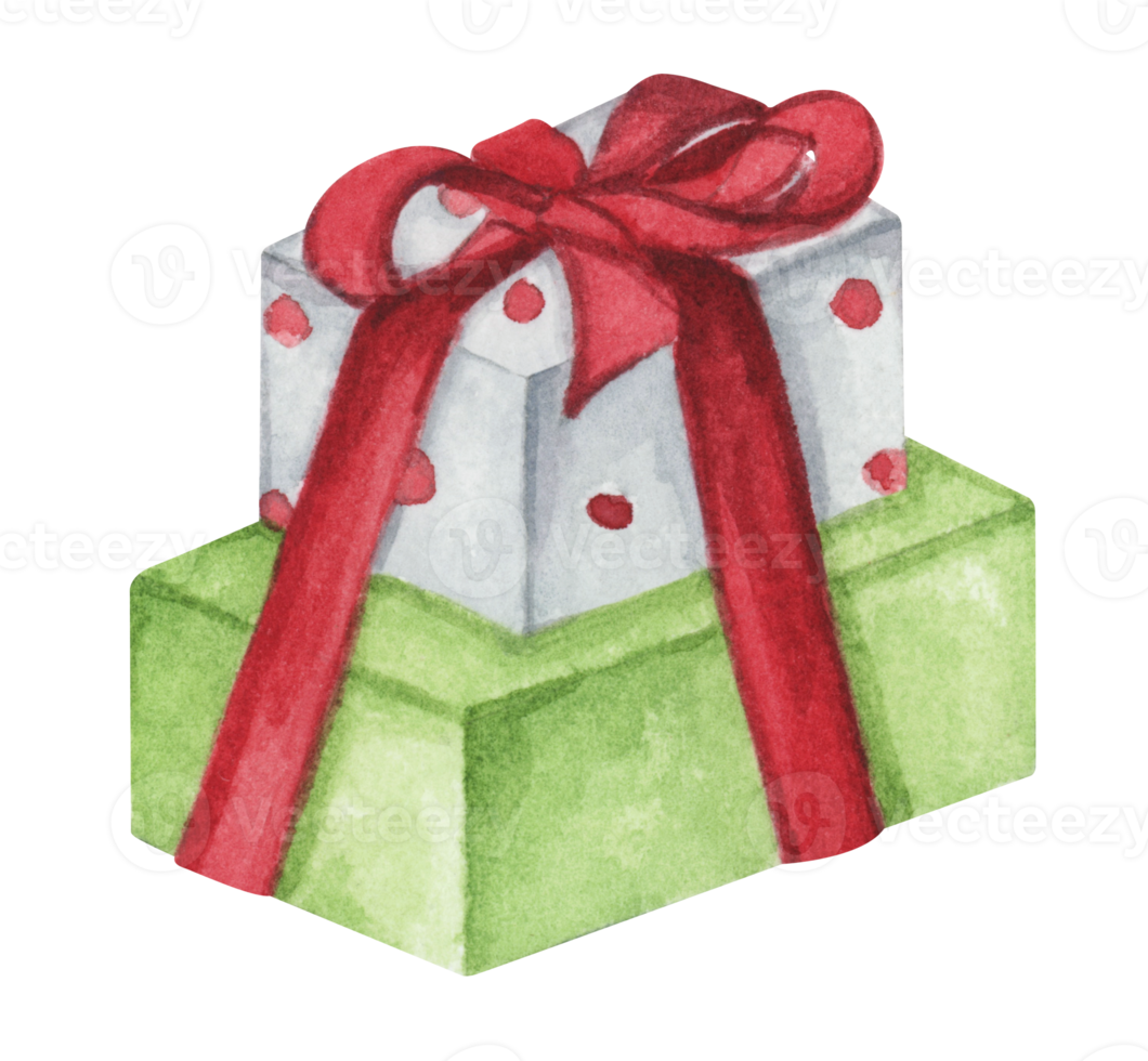 Watercolor drawing Christmas gift boxes with bows, Present box. png