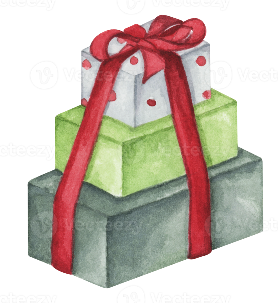 Watercolor drawing Christmas gift boxes with bows, Present box. png