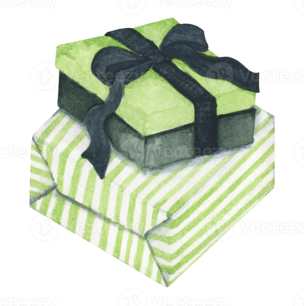 Watercolor drawing Christmas gift boxes with bows, Present box. png