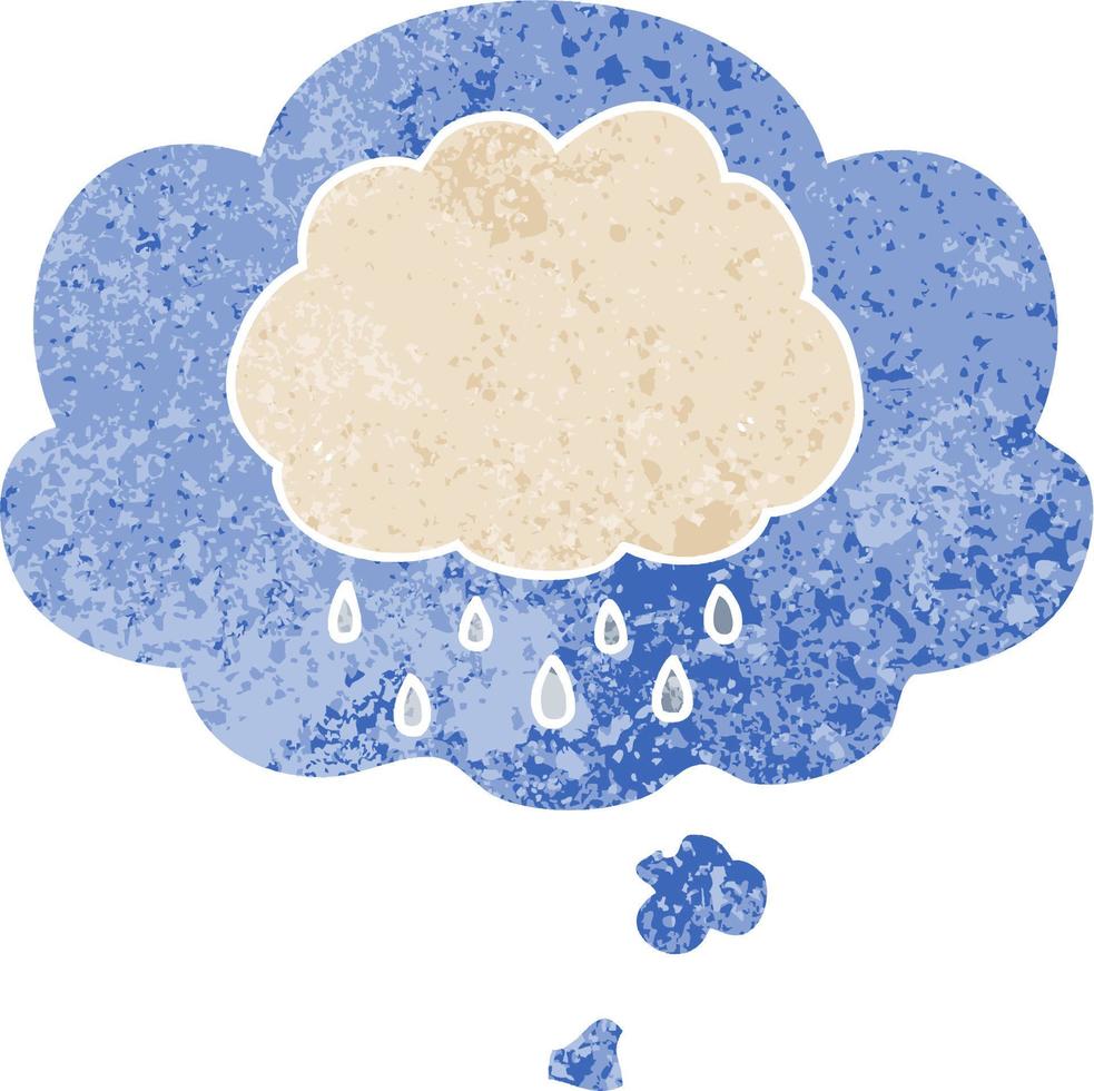 caricatura, nube de lluvia, y, burbuja del pensamiento, en, retro, textura, estilo vector