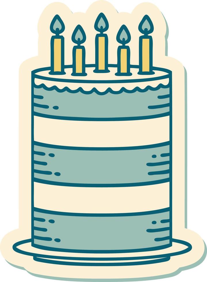 sticker of tattoo in traditional style of a birthday cake vector