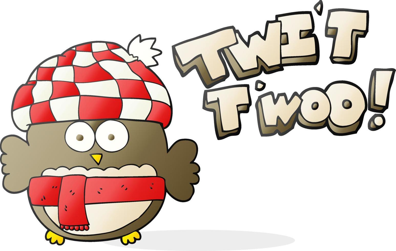 freehand drawn cartoon cute owl saying twit twoo vector