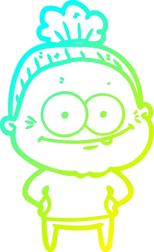 cold gradient line drawing cartoon happy old woman vector