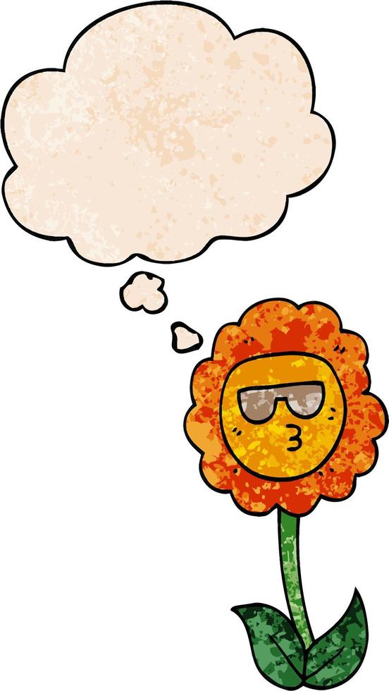 cartoon flower and thought bubble in grunge texture pattern style vector