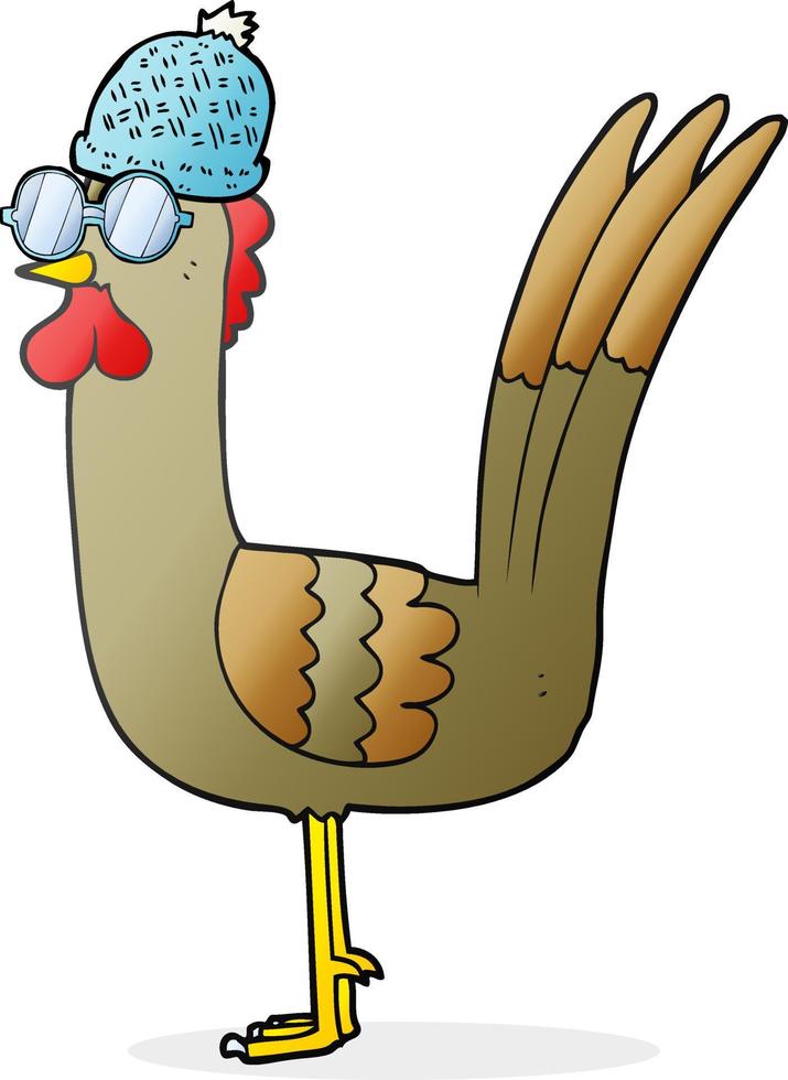 Pollo de dibujos animados dibujados a mano alzada con gafas y sombrero vector