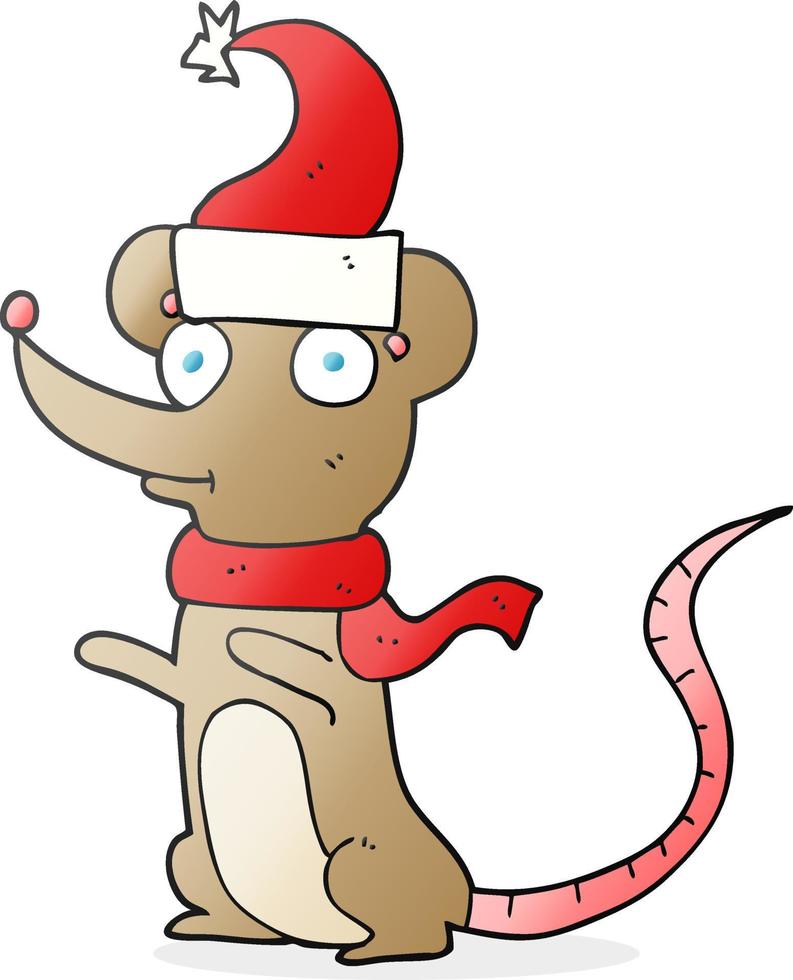 freehand drawn cartoon mouse wearing christmas hat vector