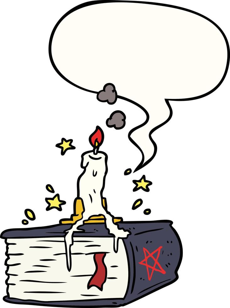 cartoon spooky spellbook and dribbling candle and speech bubble vector