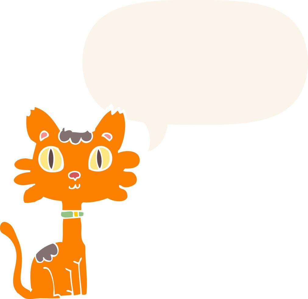 cartoon cat and speech bubble in retro style vector