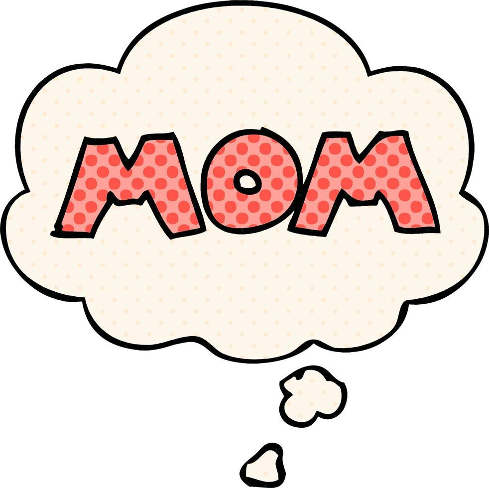 caricatura, palabra, mamá, y, pensamiento, burbuja, en, cómico, estilo vector