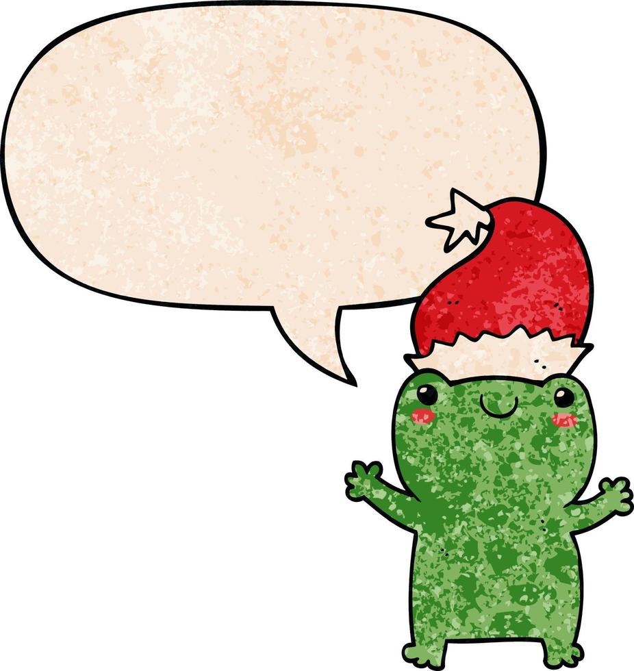 cute christmas frog and speech bubble in retro texture style vector