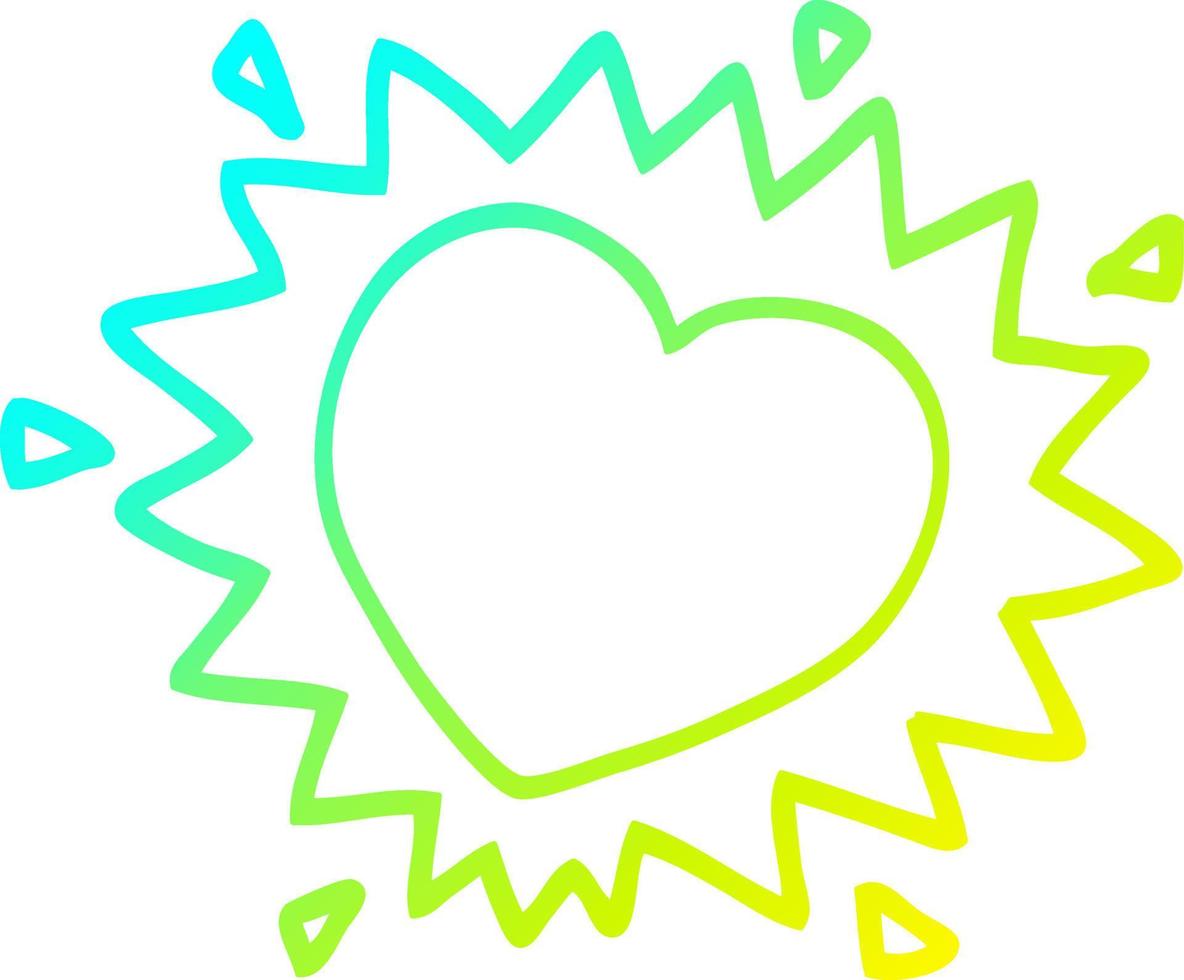 cold gradient line drawing cartoon flaming heart vector