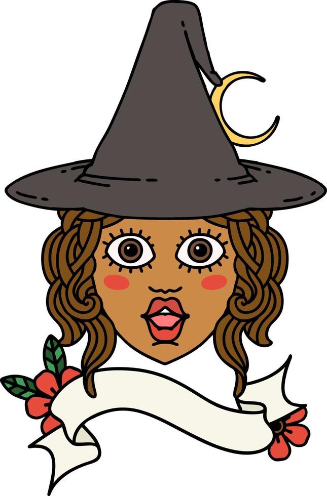 Retro Tattoo Style human witch character face vector