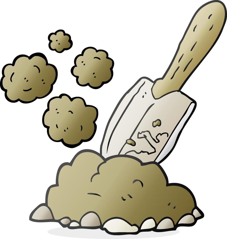 freehand drawn cartoon trowel digging earth vector