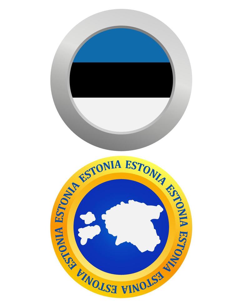 Botón como símbolo de la bandera de Estonia y mapa sobre un fondo blanco. vector