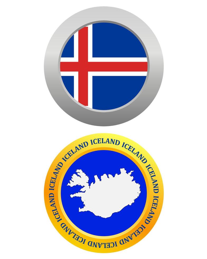 Botón como símbolo de la bandera de Islandia y el mapa sobre un fondo blanco. vector