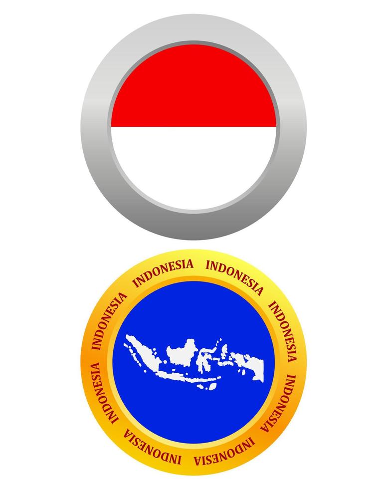 Botón como símbolo de la bandera de Indonesia y el mapa sobre un fondo blanco. vector