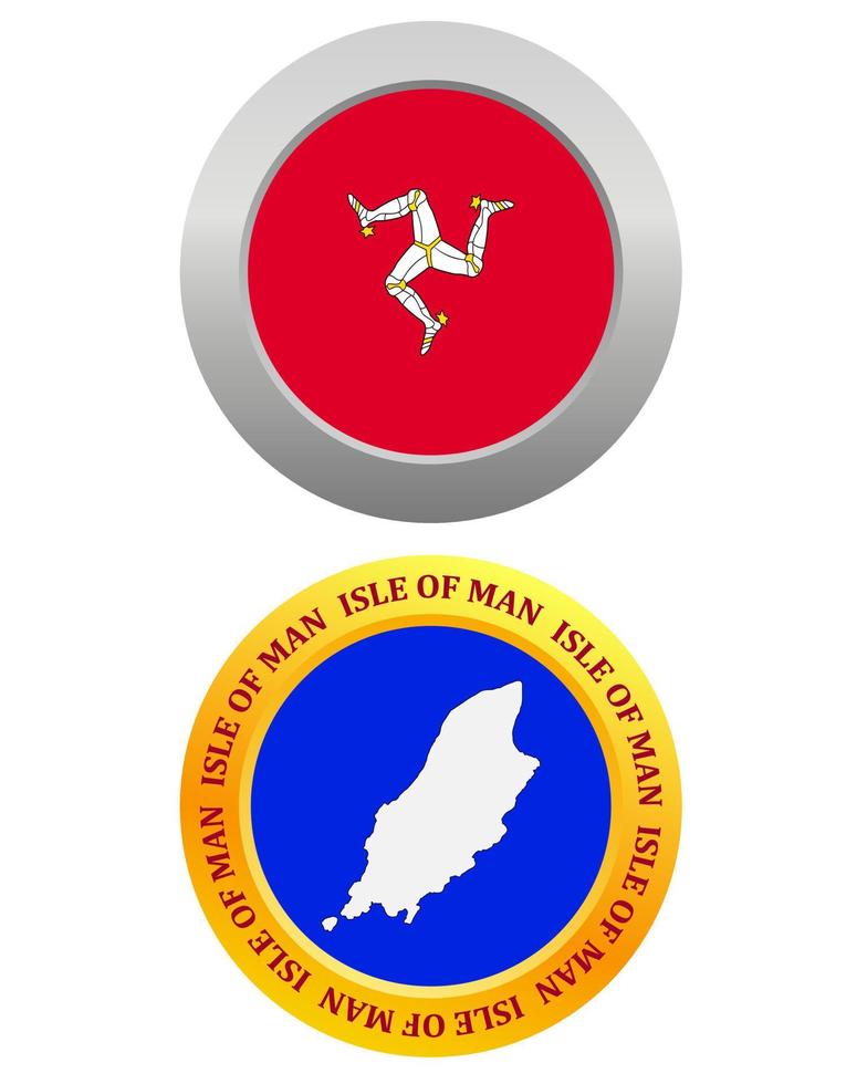 botón como símbolo isla de man bandera y mapa sobre un fondo blanco vector