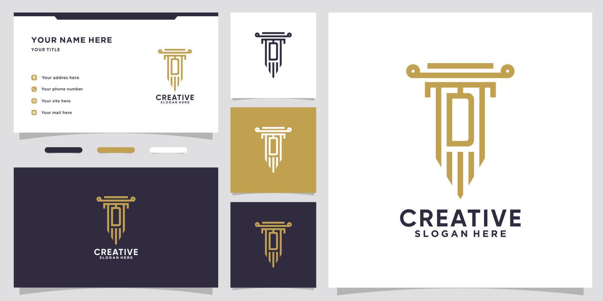 pillar and latter d logo design with creative concept vector