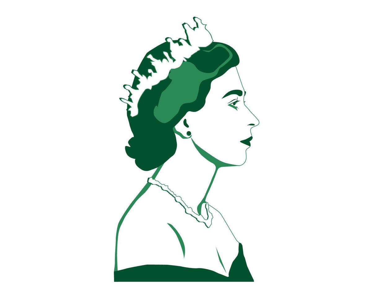 reina elizabeth joven rostro retrato verde británico reino unido nacional europa rural vector ilustración abstracto diseño