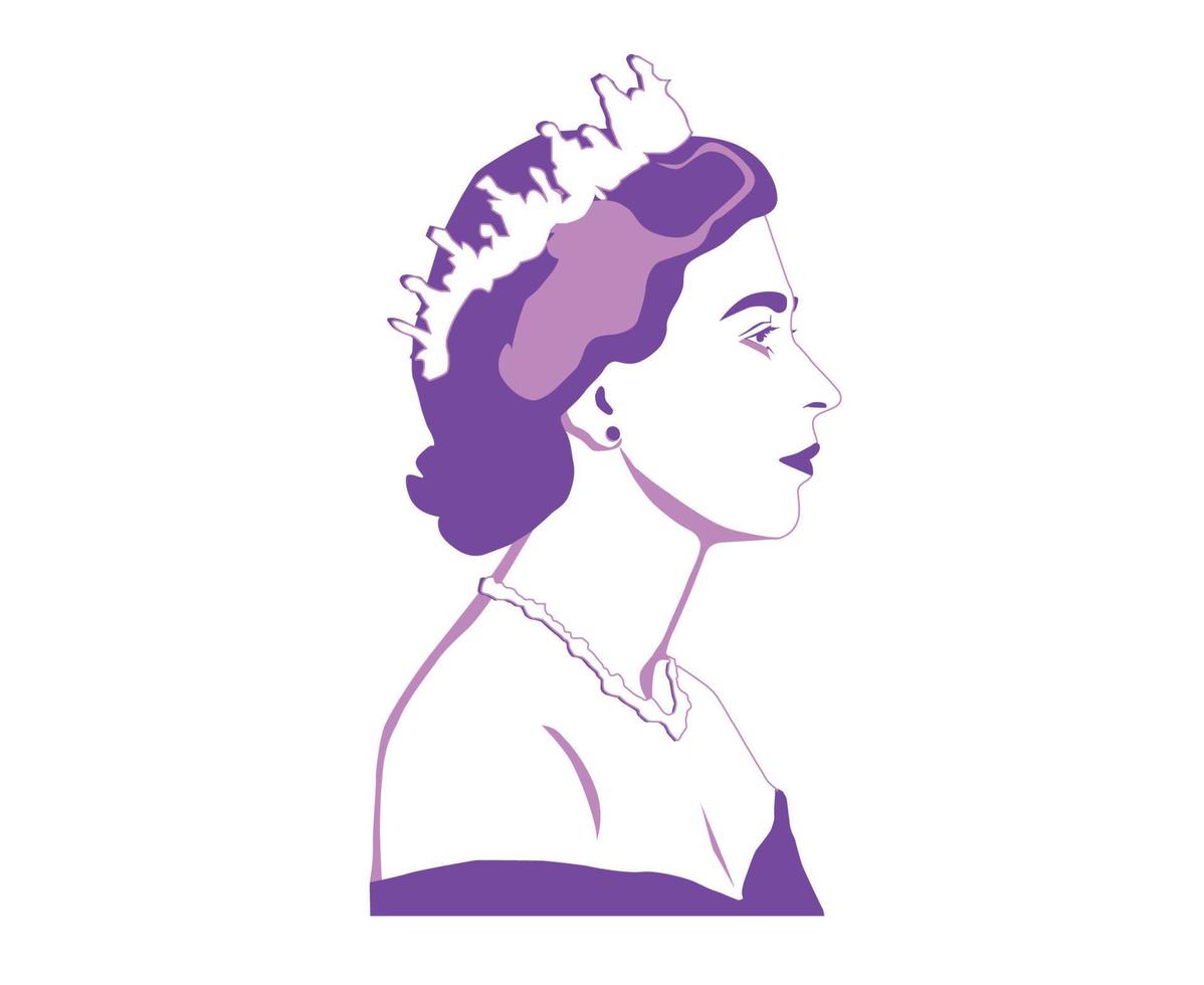 Queen Elizabeth Young Face Portrait Purple British United Kingdom National Europe Country Vector Illustration Abstract Design