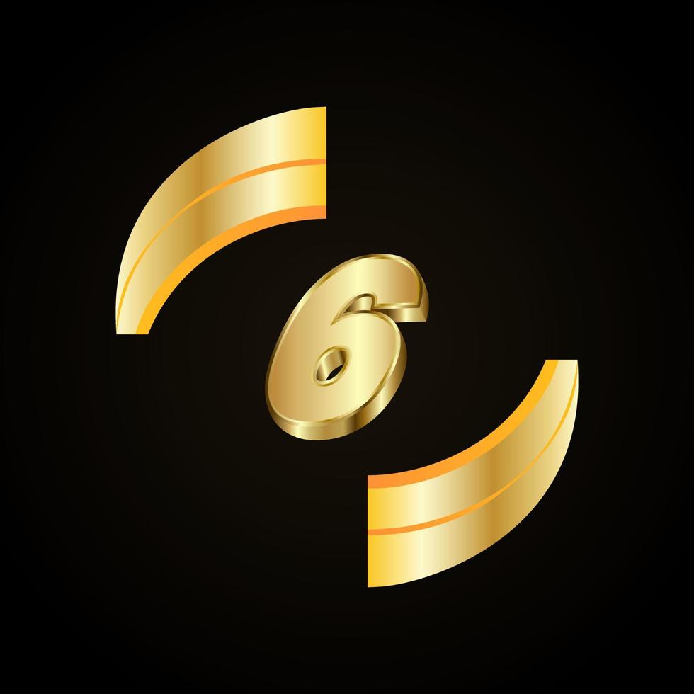 6 Golden numbers. vector 3d realistic.