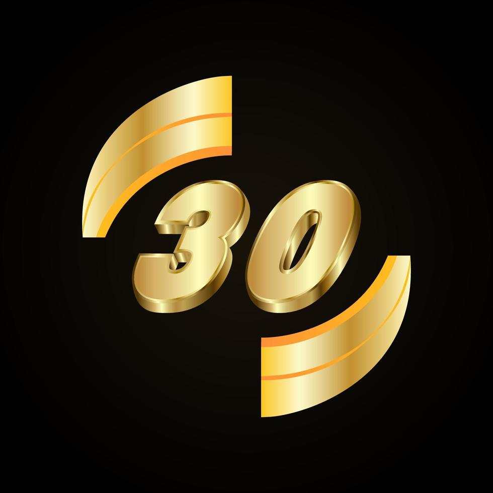 30 números de oro. vector 3d realista.