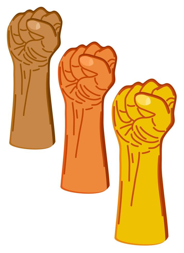 Raised fists. Protest concept. Vector isolated illustration.