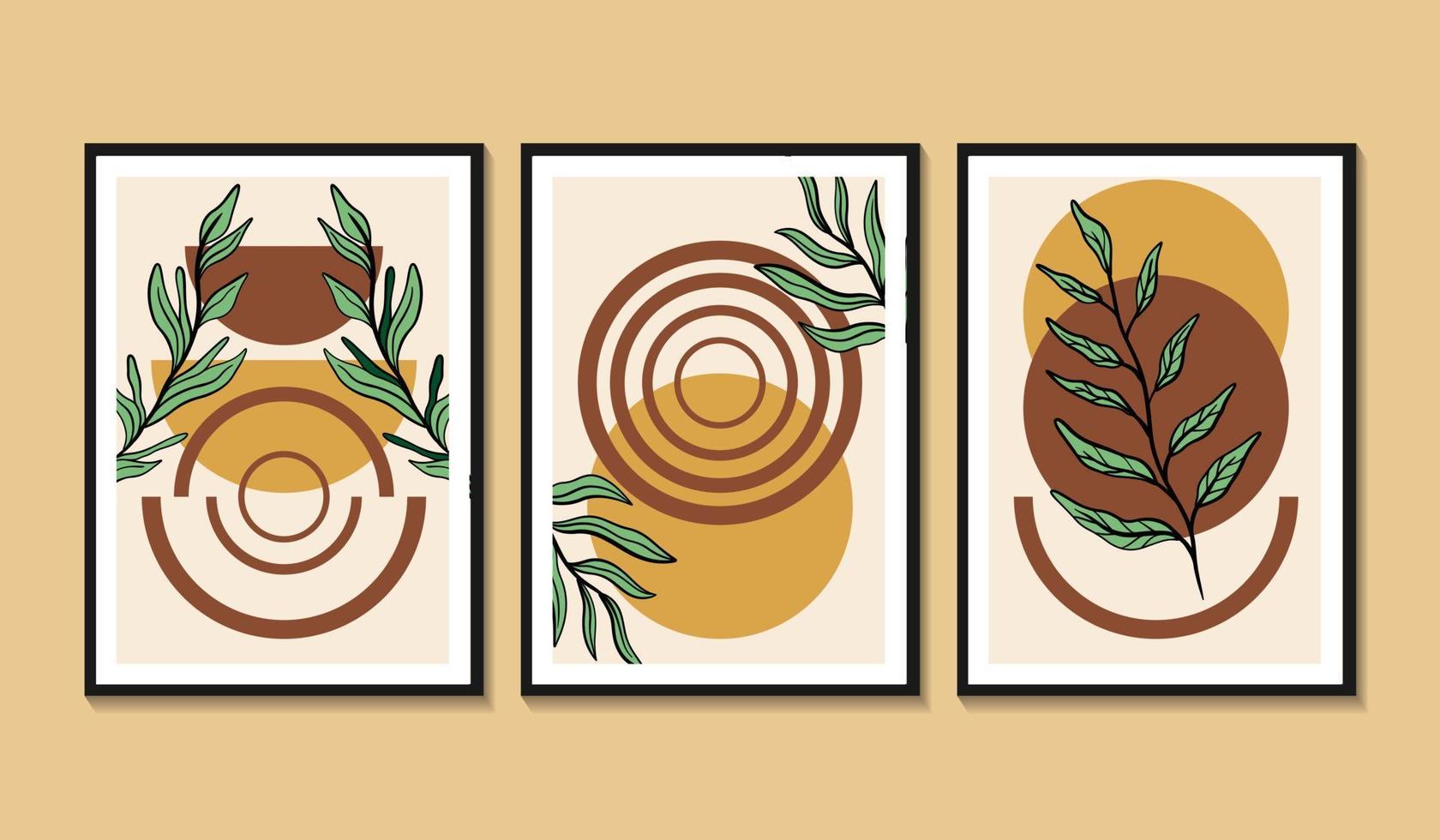 Hand drawn flat design boho wall art circle leaf vector