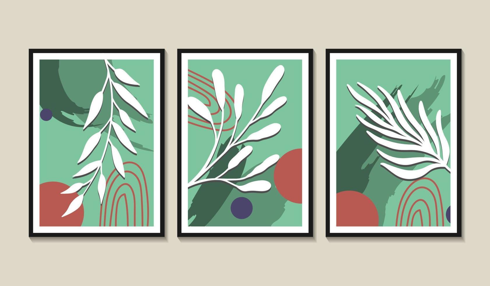 Hand drawn boho wall art illustration set vector
