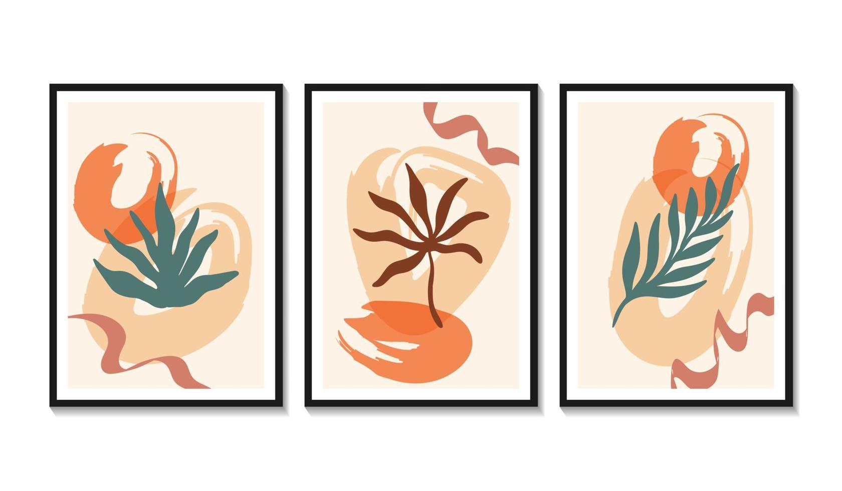 Hand drawn abstract set boho tropical leaf with color shape isolated on beige background. Vector flat illustration. Design for pattern, logo, posters, invitation, greeting card