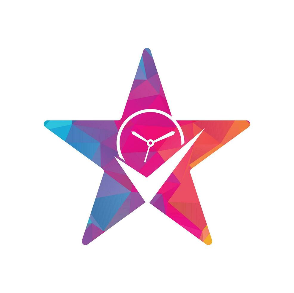 Check Time star shape concept Logo Design Template. Stopwatch logo. vector