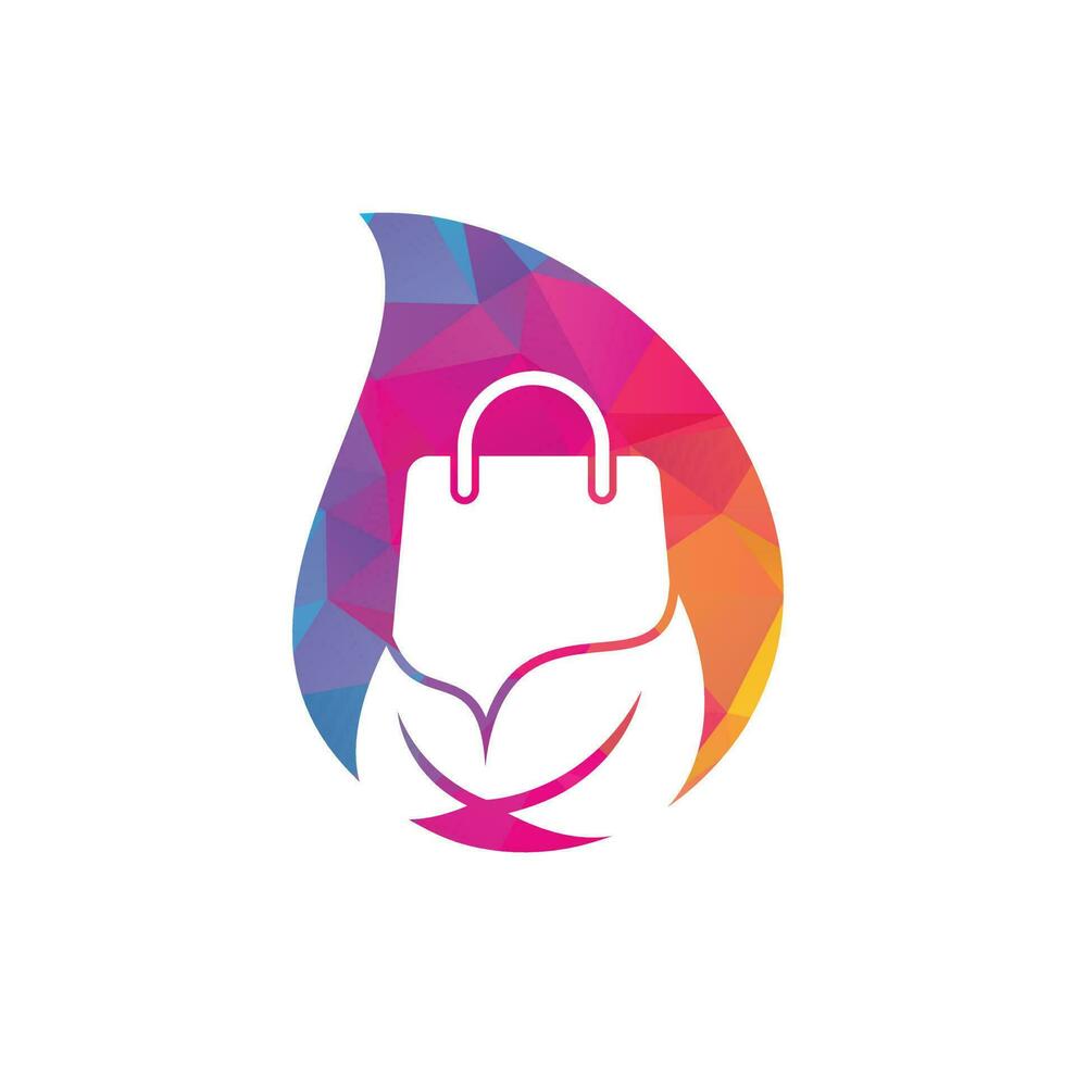 Leaf bag drop shape concept logo design icon template. Eco green leaf organic shopping bag logo template illustration vector