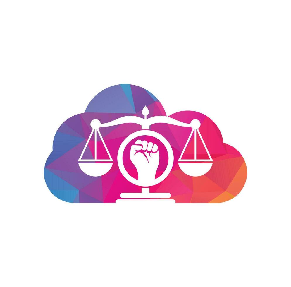 Law fist cloud shape logo design icon. Justice Scales in Hand logo template design. Revolution justice logo concept. vector