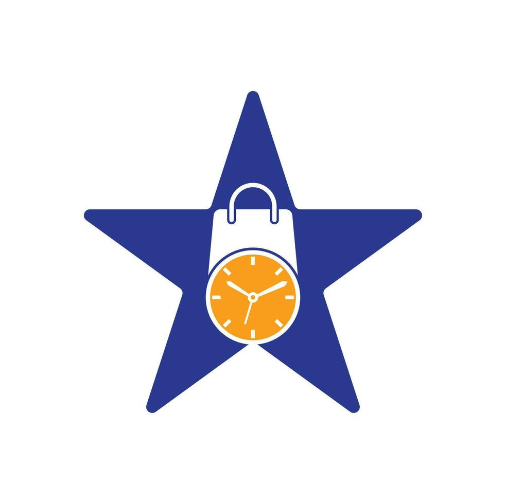 plantilla de diseño de logotipo de vector de concepto de forma de estrella de tiempo de compras.
