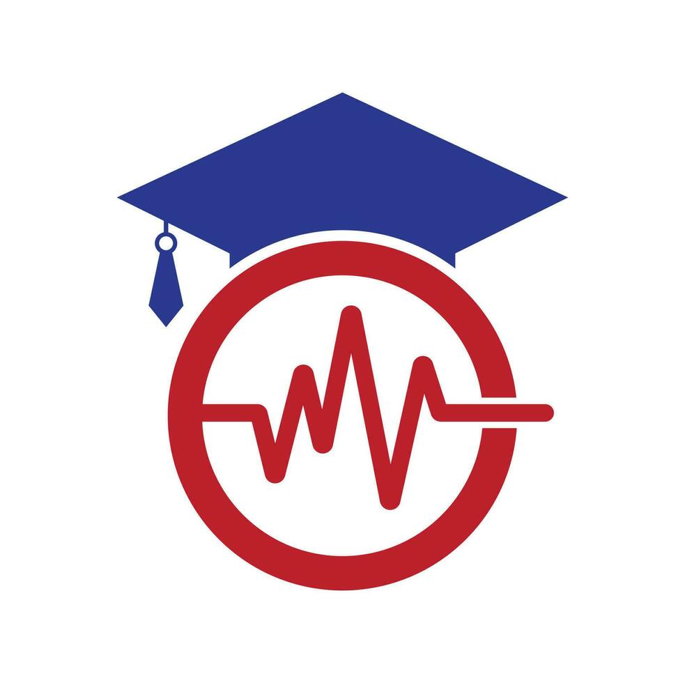 Graduate hat and medical pulse logo vector. Medical and nursing education logo template design concept vector