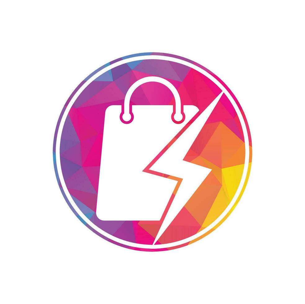 vector de diseño del logotipo de la tienda de truenos. logo de tienda eléctrica o tienda rápida. bolsa de compras combinada con vector de icono de energía o relámpago