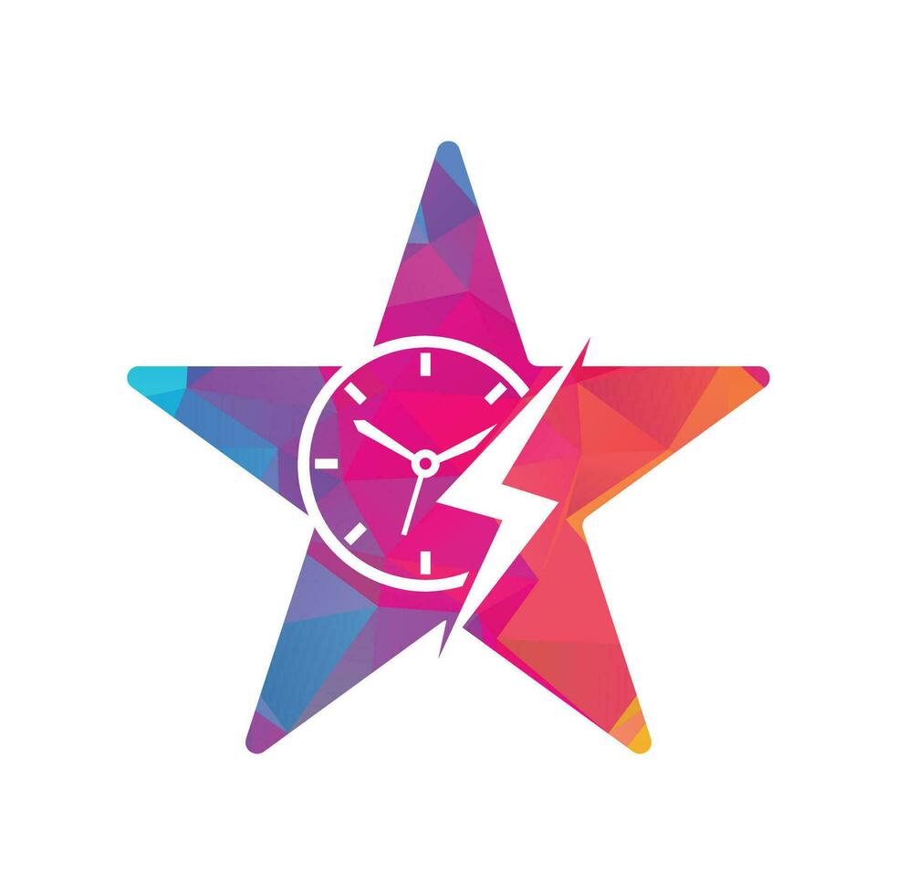Flash time star shape concept vector logo design. Thunder time logo icon vector.