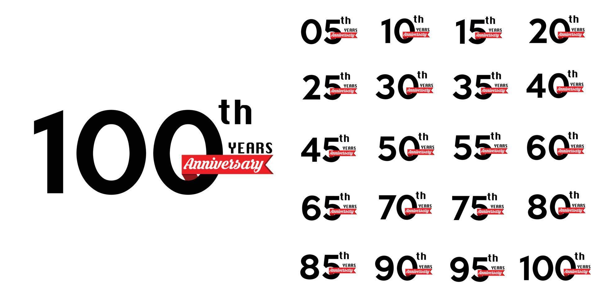 Set of premium anniversary logotype. black and red anniversary celebration emblem design for company profile, leaflet, magazine, brochure, web, banner, invitation or greeting card. Vector illustration