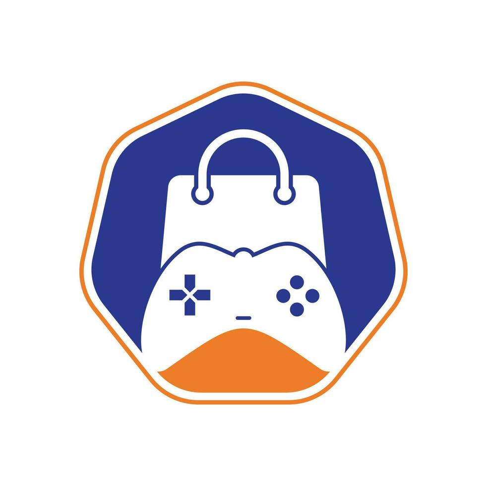 logotipo vectorial de la tienda de juegos. diseño. diseño de vector de icono de joystick de combinación de bolsa de compras.