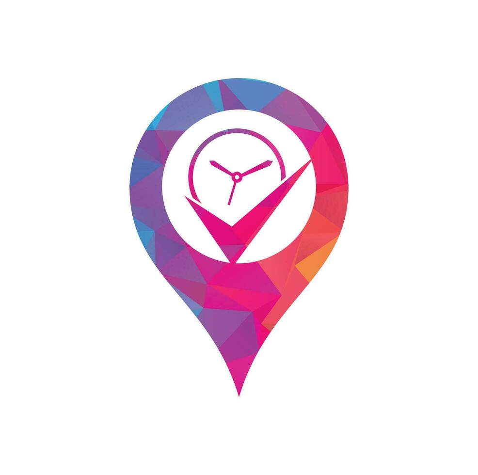 Check Time map pin shape concept Logo Design Template. Stopwatch logo. vector