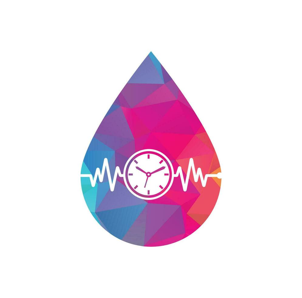 Pulse Time drop shape concept Logo Template Design Vector. Heart beat and time logo design icon. vector